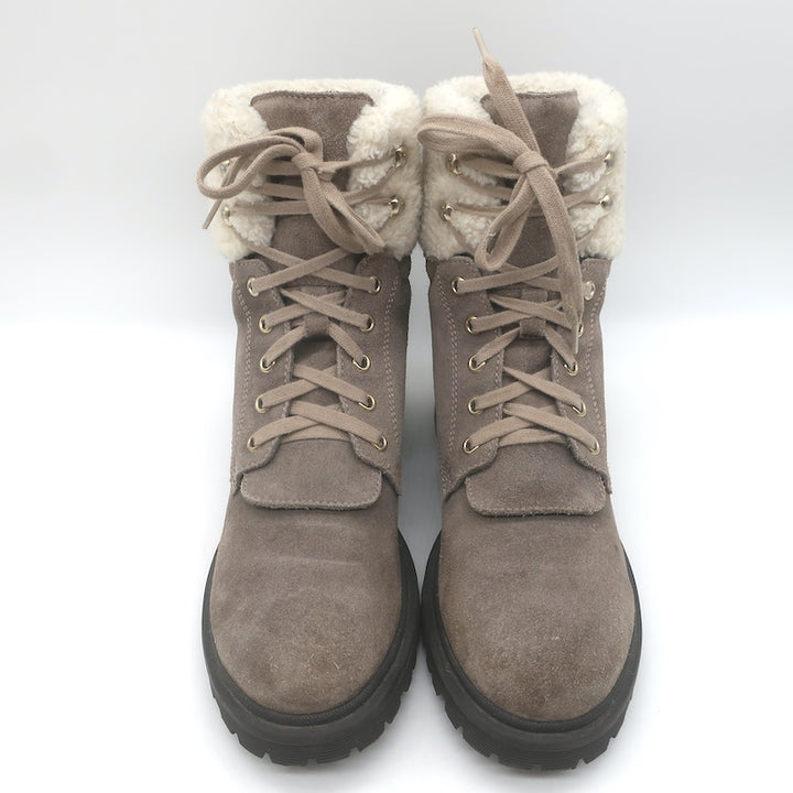 Moncler Patty Shearling Hiking Boots Taupe Gray Suede Size 36