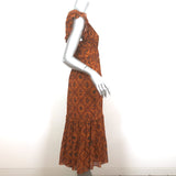 Ulla Johnson Flutter Sleeve Midi Dress Anika Ochre Printed Silk Georgette Size 0