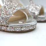 Jimmy Choo Lana Glitter T-Strap Sandals Silver Size 38 Open Toe Platform Heels
