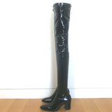 Saint Laurent Betty Thigh High Boots Black Stretch Vinyl Size 38.5