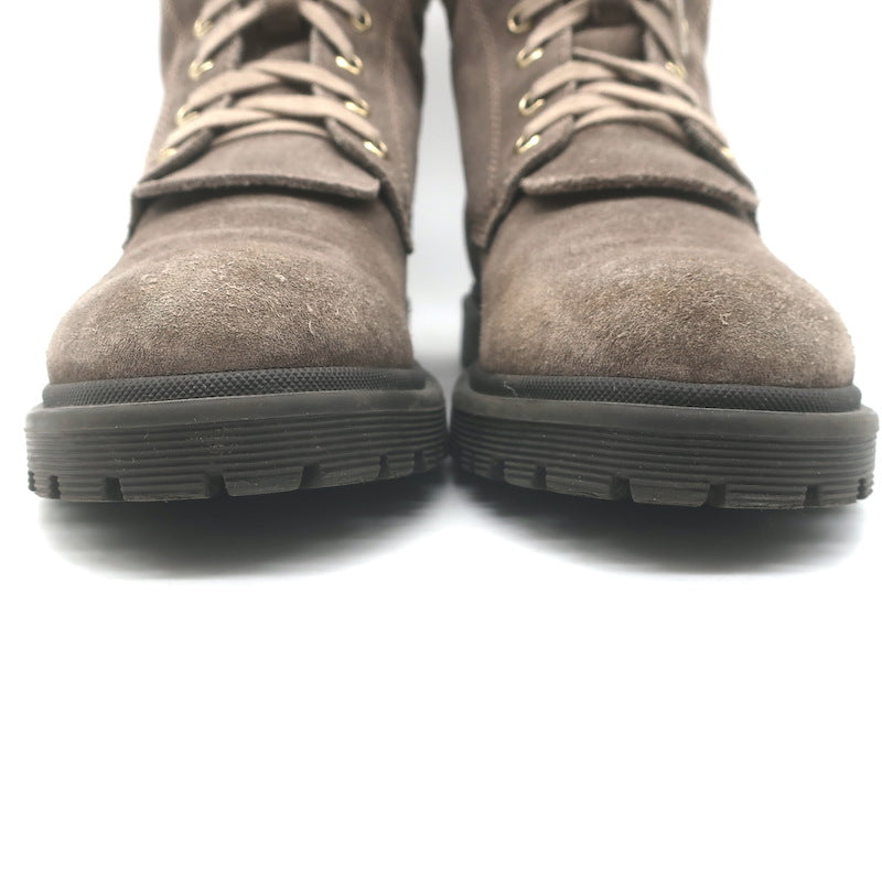 Moncler Patty Shearling Hiking Boots Taupe Gray Suede Size 36