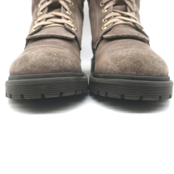 Moncler Patty Shearling Hiking Boots Taupe Gray Suede Size 36
