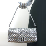 Miu Miu Crystal-Strap Flap Bag Silver Metallic Matelasse Leather Small Clutch