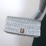 Miu Miu Crystal-Strap Flap Bag Silver Metallic Matelasse Leather Small Clutch