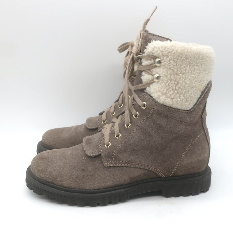 Moncler Patty Shearling Hiking Boots Taupe Gray Suede Size 36