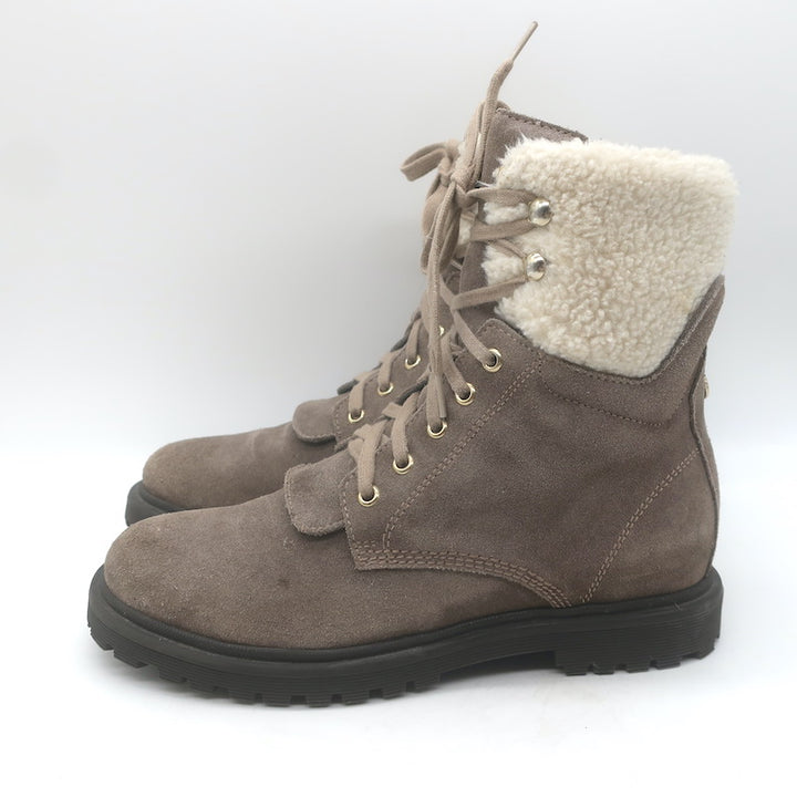 Moncler Patty Shearling Hiking Boots Taupe Gray Suede Size 36
