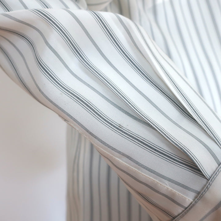 Maison Margiela Scarf Shirtdress Cream Striped Silk Size 42 Long Sleeve Dress