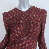 Doen Maxi Dress Begonia Burgundy Floral Print Cotton Size Medium Long Sleeve