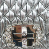 Miu Miu Crystal-Strap Flap Bag Silver Metallic Matelasse Leather Small Clutch