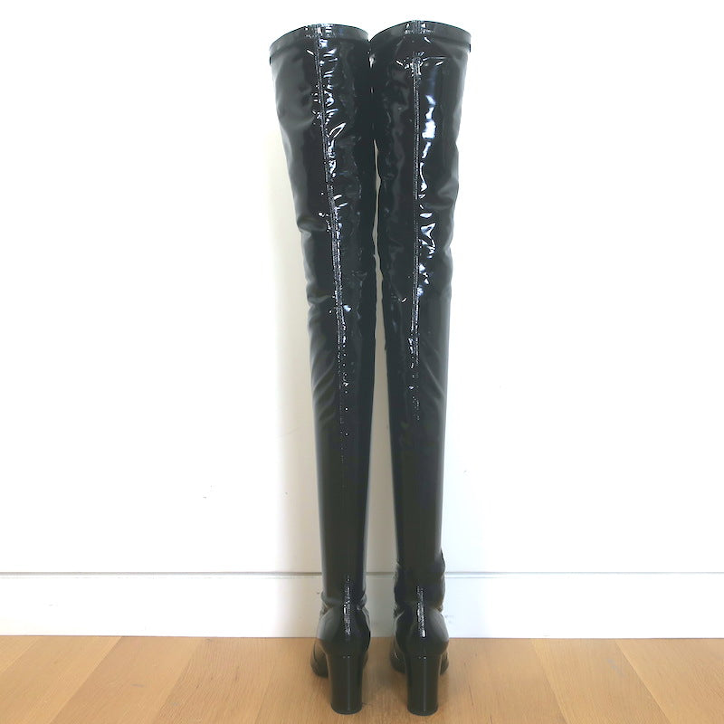 Saint Laurent Betty Thigh High Boots Black Stretch Vinyl Size 38.5