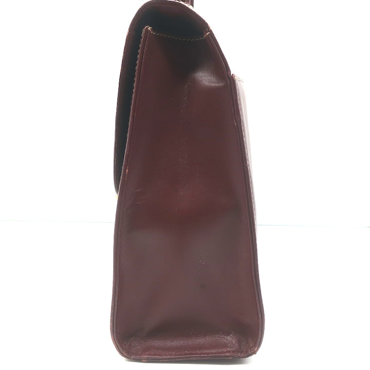 Vintage Cartier Top Handle Flap Bag Burgundy Leather