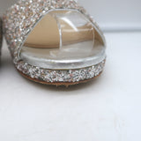 Jimmy Choo Lana Glitter T-Strap Sandals Silver Size 38 Open Toe Platform Heels