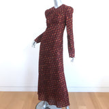 Doen Maxi Dress Begonia Burgundy Floral Print Cotton Size Medium Long Sleeve