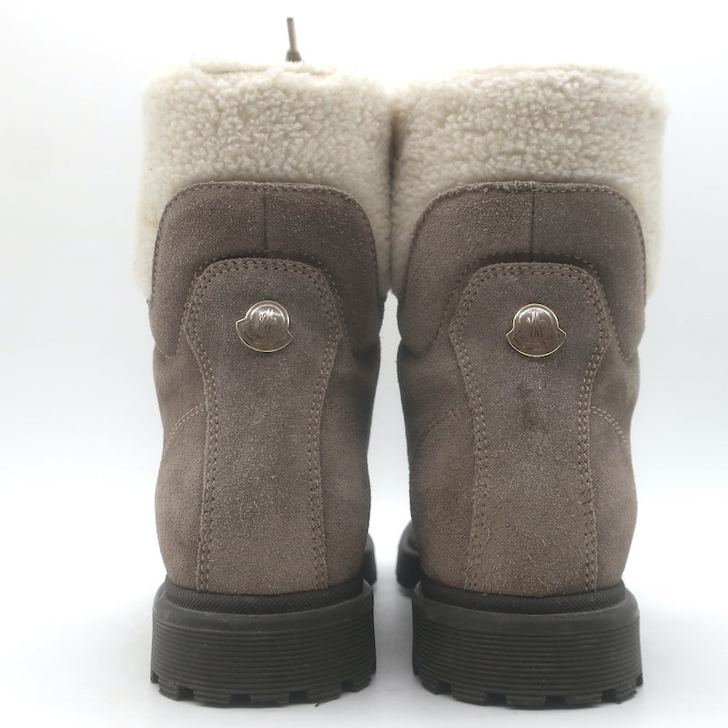 Moncler Patty Shearling Hiking Boots Taupe Gray Suede Size 36