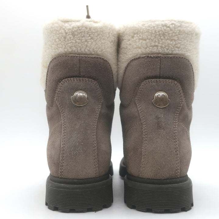 Moncler Patty Shearling Hiking Boots Taupe Gray Suede Size 36