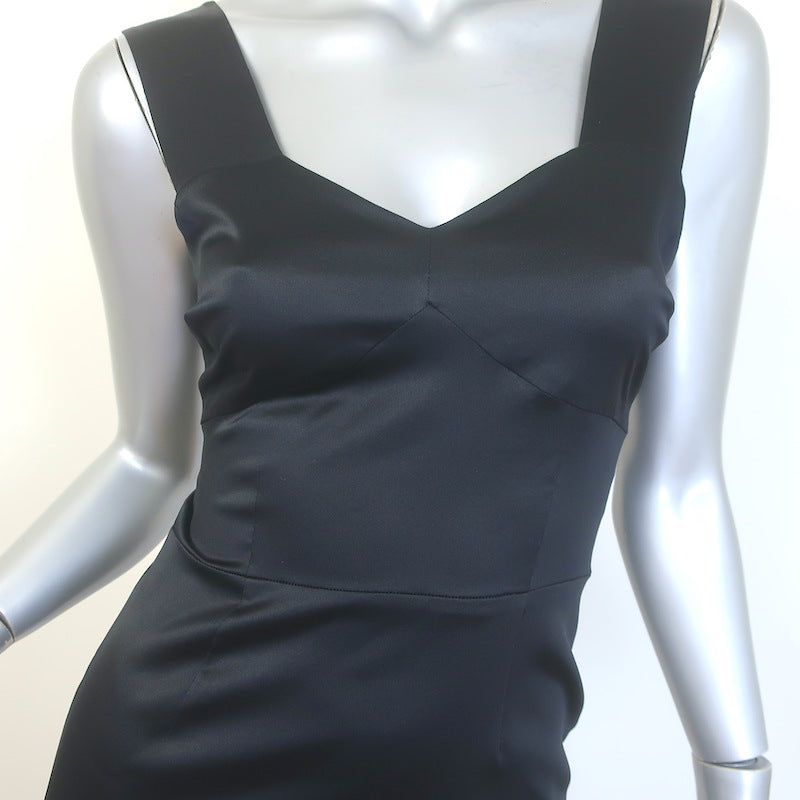 Prada Satin Sleeveless Sheath Dress Black Stretch Silk Size 40