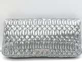 Miu Miu Crystal-Strap Flap Bag Silver Metallic Matelasse Leather Small Clutch