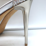 Jimmy Choo Lana Glitter T-Strap Sandals Silver Size 38 Open Toe Platform Heels