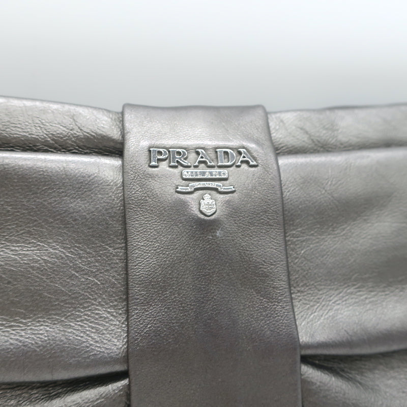 Prada Bow Clutch Pewter Metallic Leather