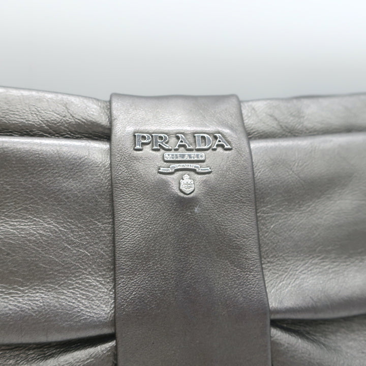 Prada Bow Clutch Pewter Metallic Leather