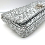 Miu Miu Crystal-Strap Flap Bag Silver Metallic Matelasse Leather Small Clutch