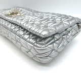 Miu Miu Crystal-Strap Flap Bag Silver Metallic Matelasse Leather Small Clutch