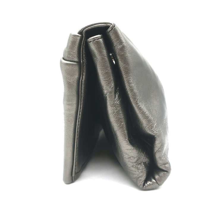 Prada Bow Clutch Pewter Metallic Leather