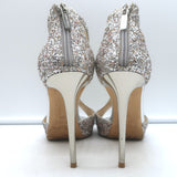 Jimmy Choo Lana Glitter T-Strap Sandals Silver Size 38 Open Toe Platform Heels