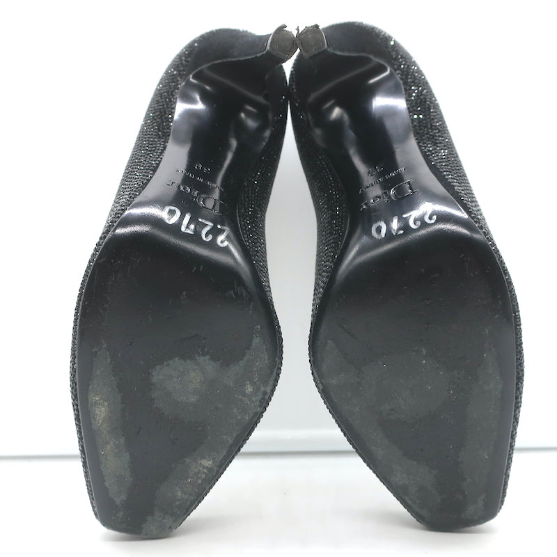 Christian Dior Crystal-Embellished Pumps Black Suede Size 39