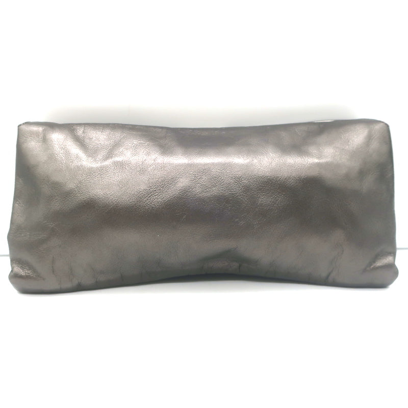 Prada Bow Clutch Pewter Metallic Leather