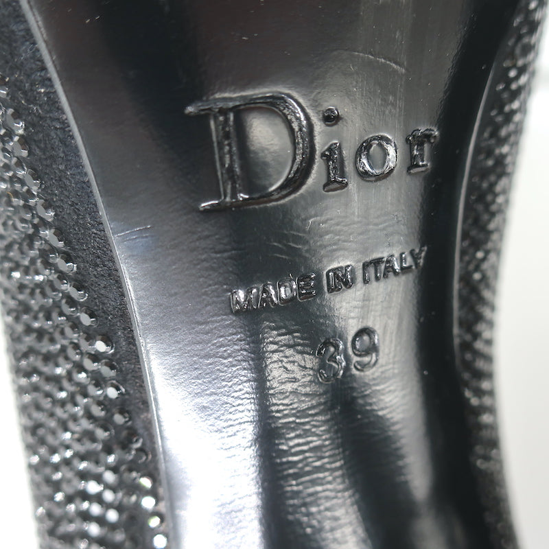 Christian Dior Crystal-Embellished Pumps Black Suede Size 39