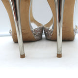 Jimmy Choo Lana Glitter T-Strap Sandals Silver Size 38 Open Toe Platform Heels