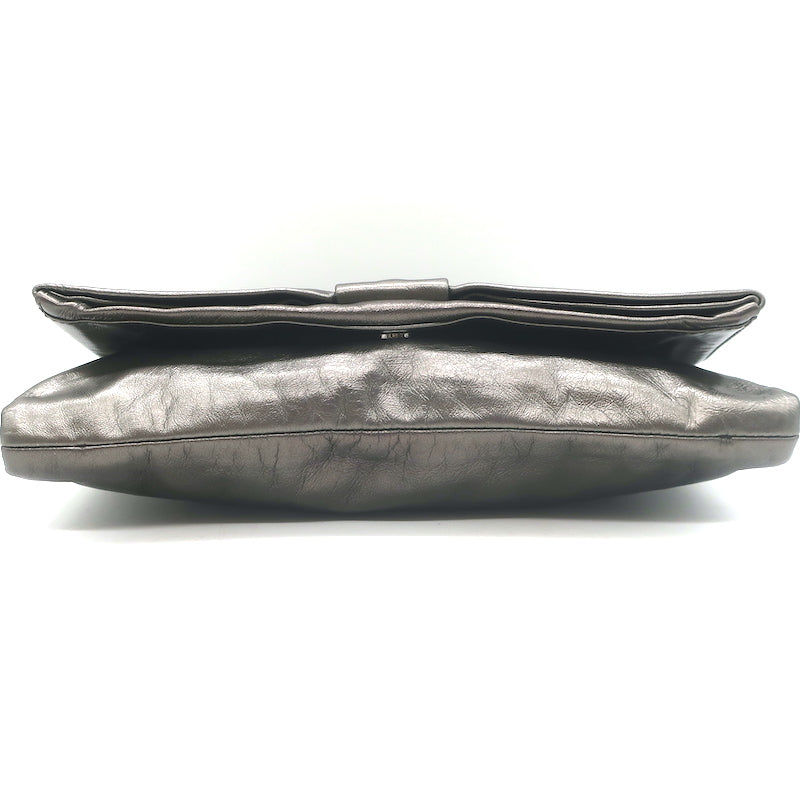 Prada Bow Clutch Pewter Metallic Leather