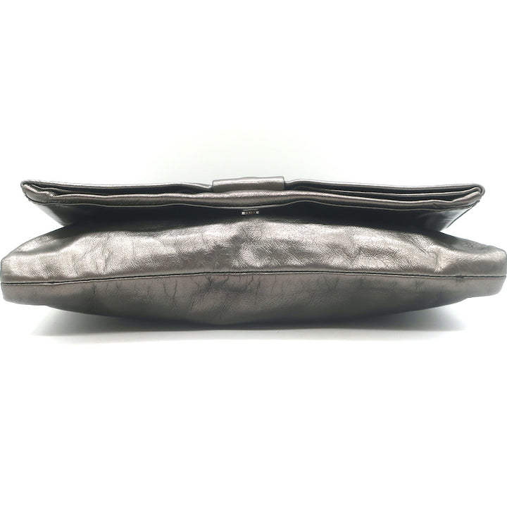 Prada Bow Clutch Pewter Metallic Leather