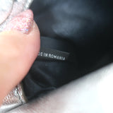 Miu Miu Crystal-Strap Flap Bag Silver Metallic Matelasse Leather Small Clutch