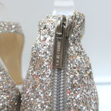 Jimmy Choo Lana Glitter T-Strap Sandals Silver Size 38 Open Toe Platform Heels