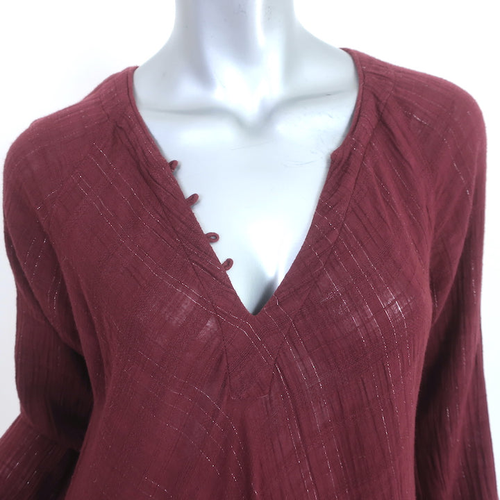 Xirena Maxi Dress Gold Lurex-Striped Burgundy Gauze Size Medium