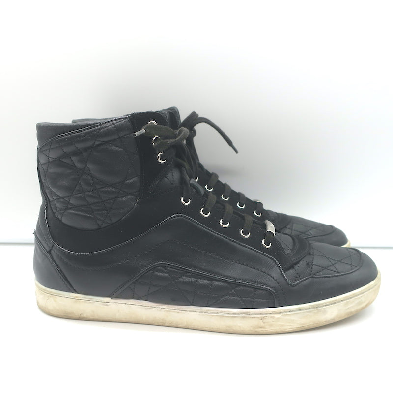 Christian Dior Cannage Leather High Top Sneakers Black Size 39.5