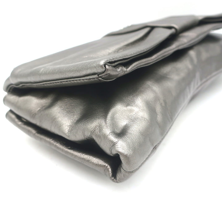 Prada Bow Clutch Pewter Metallic Leather