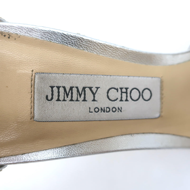 Jimmy Choo Lana Glitter T-Strap Sandals Silver Size 38 Open Toe Platform Heels