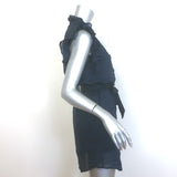 FRAME Lauren Belted Ruffled Mini Dress Navy Ramie Size Small