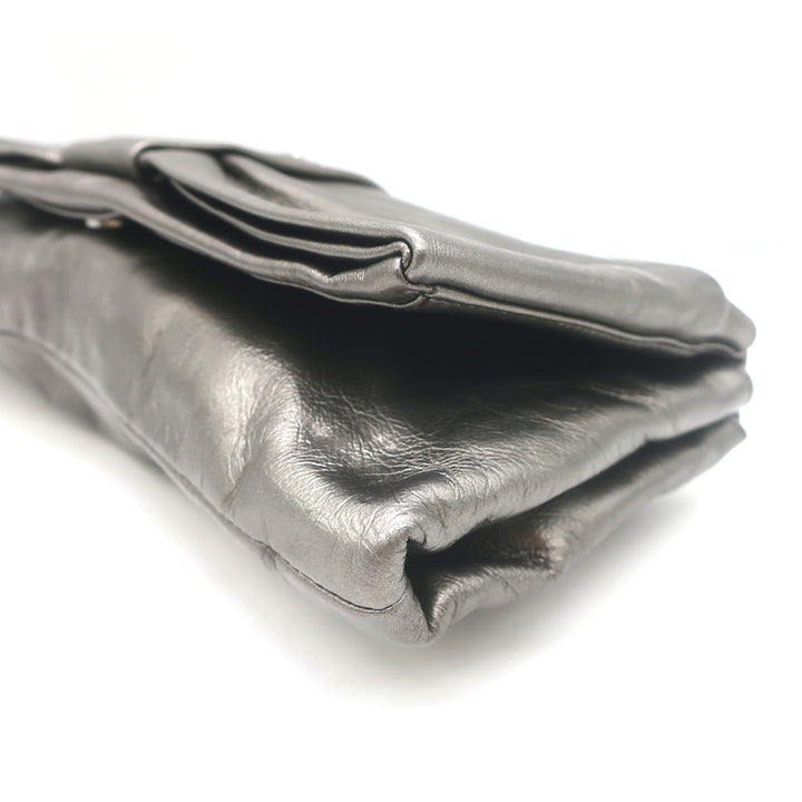 Prada Bow Clutch Pewter Metallic Leather