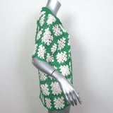 Calle Del Mar Short Sleeve Crochet Shirt Green/Cream Size Medium