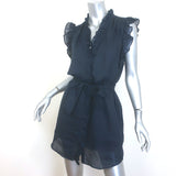 FRAME Lauren Belted Ruffled Mini Dress Navy Ramie Size Small