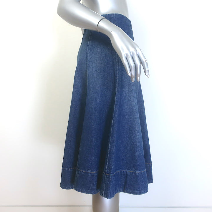 KHAITE Lennox Flared Denim Midi Skirt Archer Blue Cotton Size 0 NEW
