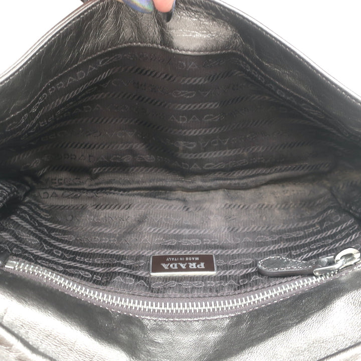 Prada Bow Clutch Pewter Metallic Leather