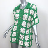 Calle Del Mar Short Sleeve Crochet Shirt Green/Cream Size Medium