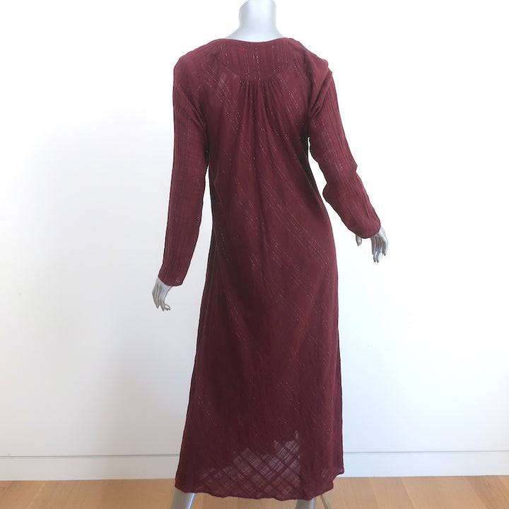 Xirena Maxi Dress Gold Lurex-Striped Burgundy Gauze Size Medium