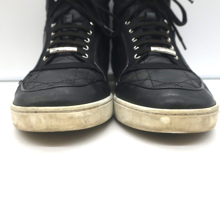 Christian Dior Cannage Leather High Top Sneakers Black Size 39.5