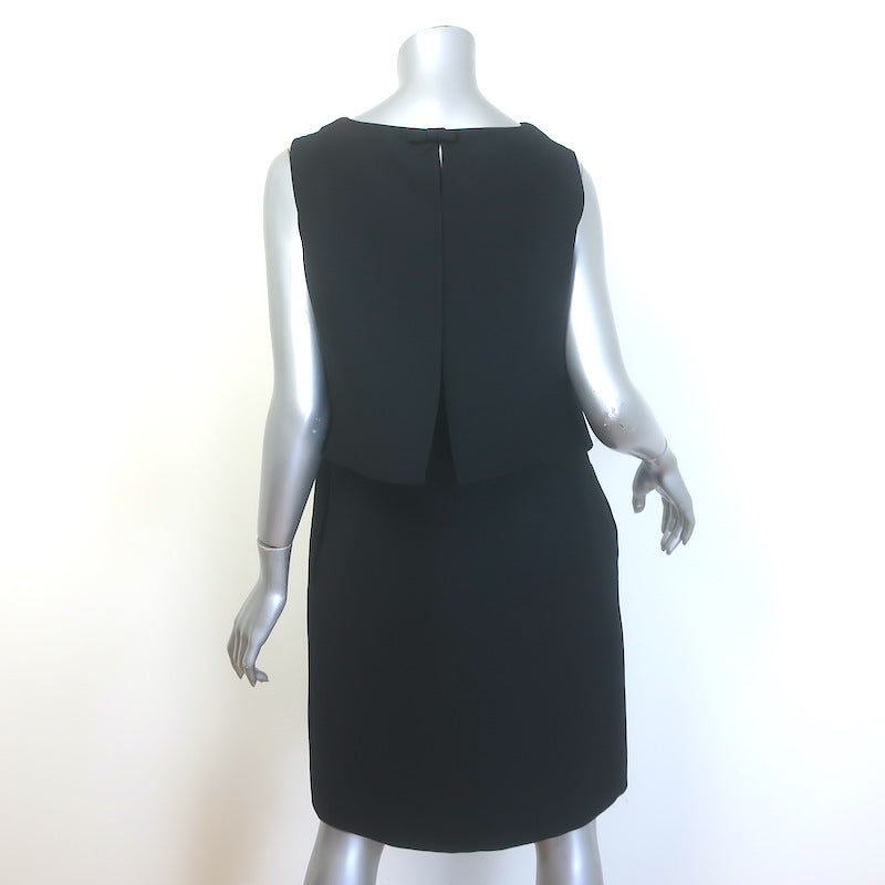Valentino Layered-Back Sleeveless Shift Dress Black Wool-Silk Size 4